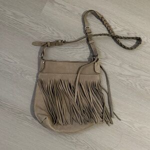 Roots Taupe Fringe Crossbody Bag